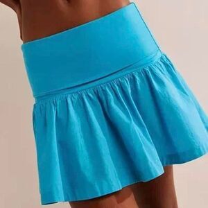 Free People Bubble Ruffle ‘Milo’ Drop Waist Mini Skirt Tropical Blue Size Medium